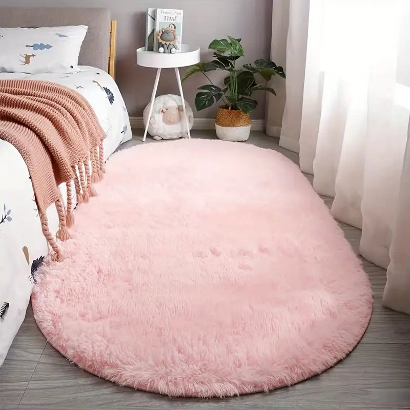 Plush Oval Area Rug for Bedroom and Living Room