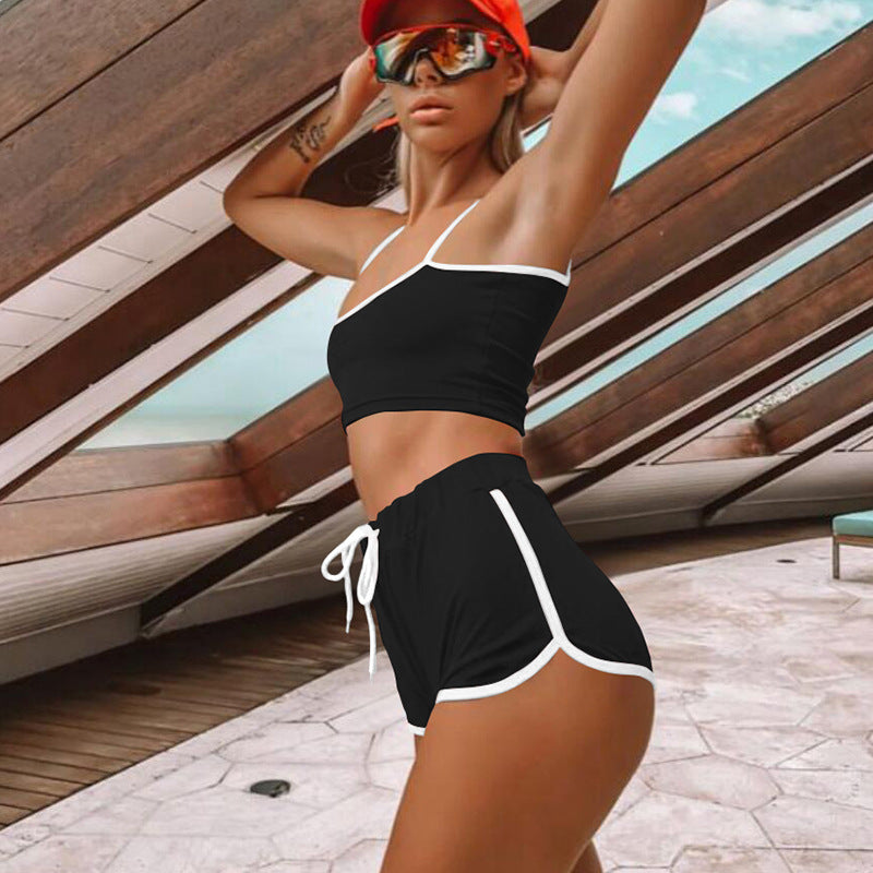 Sexy Two-Piece Suspender High-Waist Shorts Set