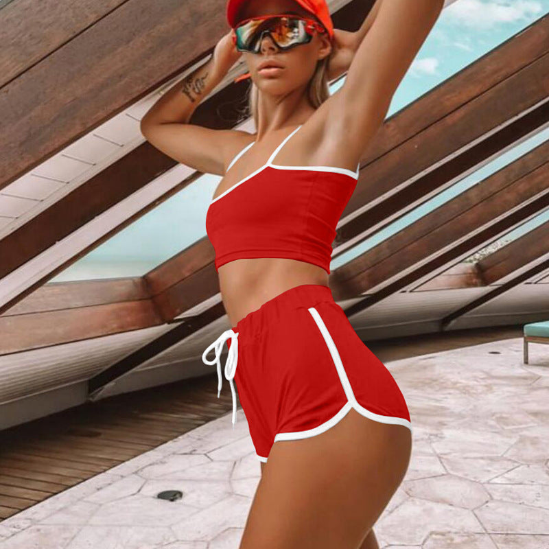 Sexy Two-Piece Suspender High-Waist Shorts Set