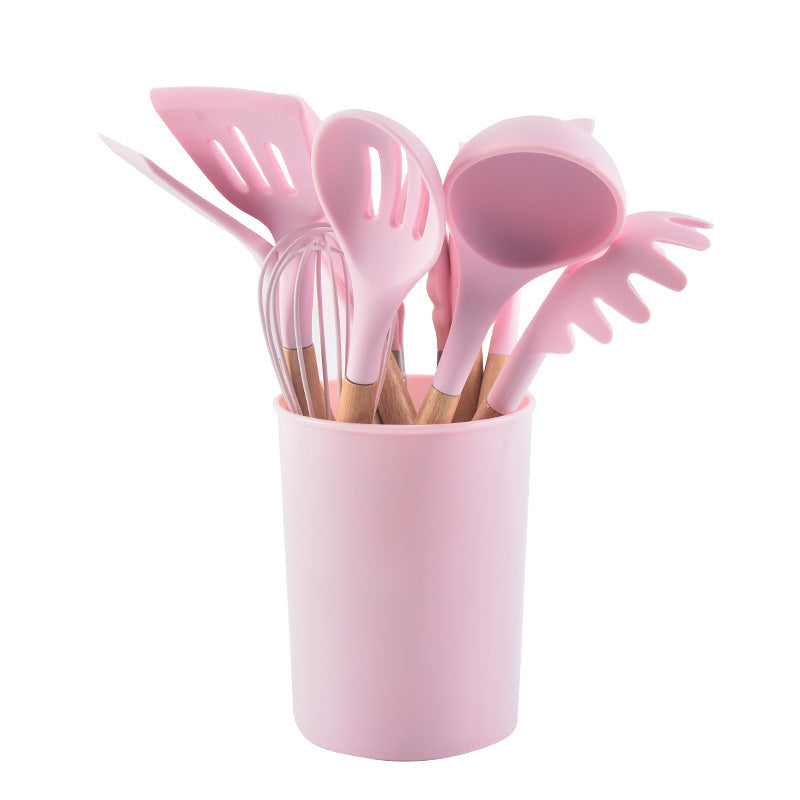 Wooden Handle Silicone Kitchenware 12-Piece