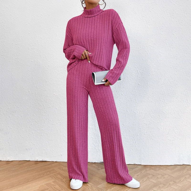 Women's Solid Color 2-Piece Set High Neck Long Sleeve