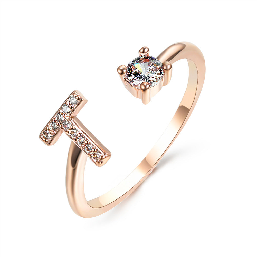 Design Adjustable 26 Initial Letter Ring Fashion Jewelry