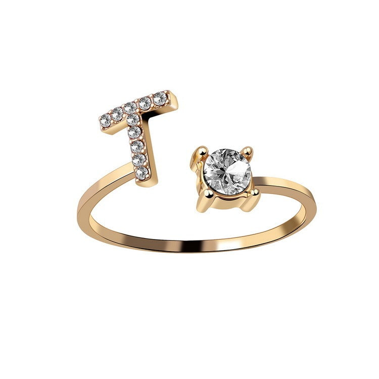 Design Adjustable 26 Initial Letter Ring Fashion Jewelry