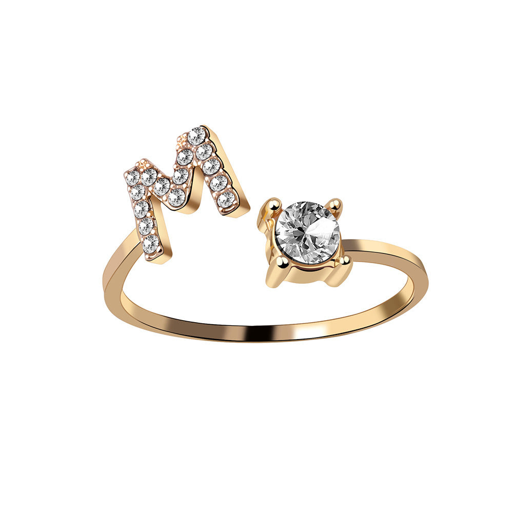 Design Adjustable 26 Initial Letter Ring Fashion Jewelry