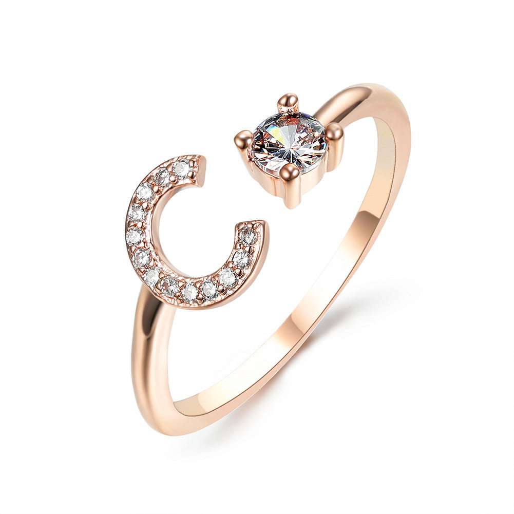 Design Adjustable 26 Initial Letter Ring Fashion Jewelry
