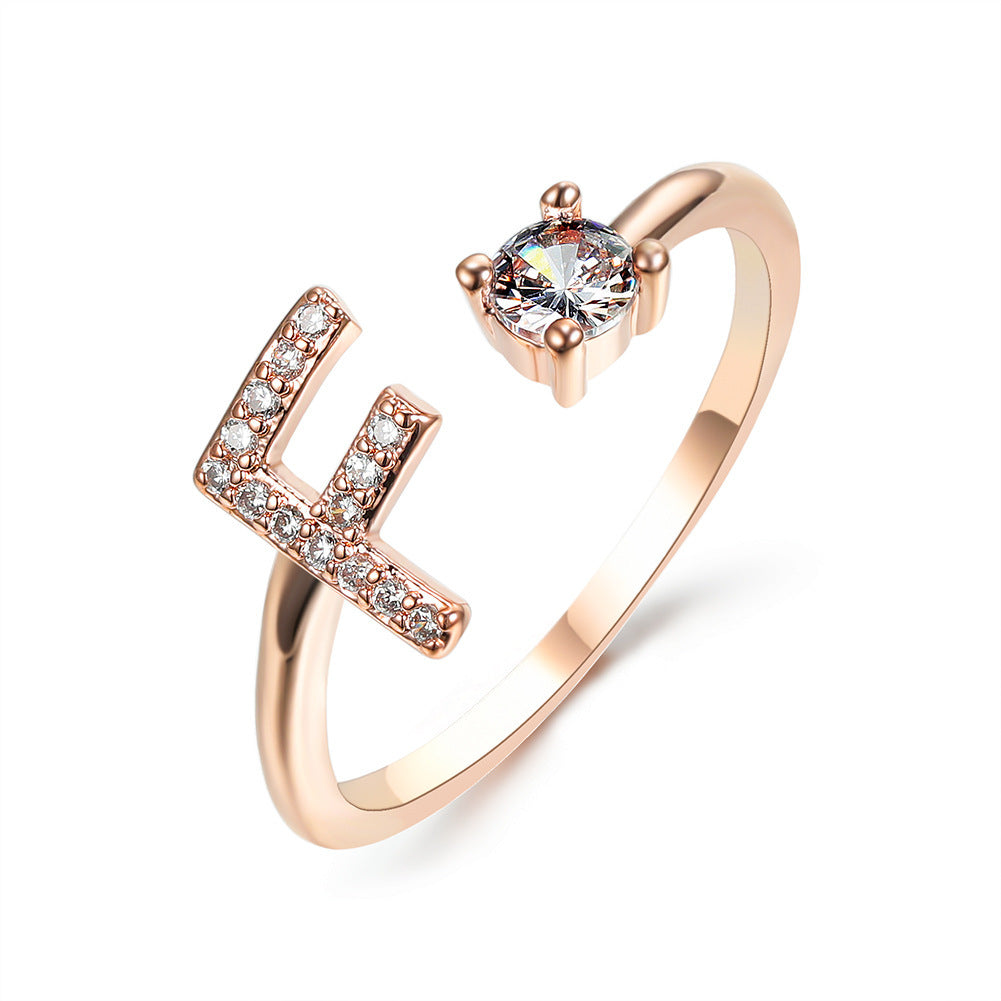 Design Adjustable 26 Initial Letter Ring Fashion Jewelry
