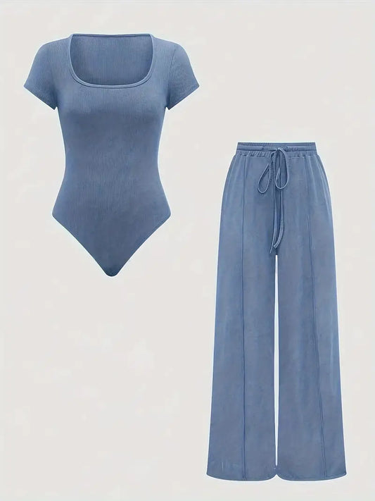Jumpsuit & Wide-Leg Pants Two-Piece Set - Square Neck