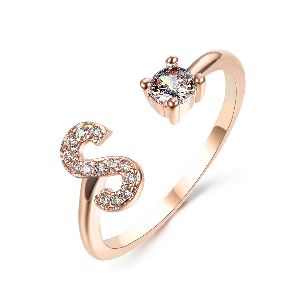 Design Adjustable 26 Initial Letter Ring Fashion Jewelry