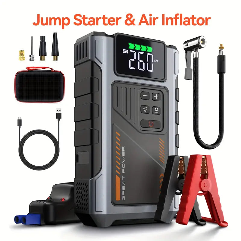3500A Portable Wireless Car Air Compressor Jump Starter with Air Compressor, Battery Jump Starter Portable Peak