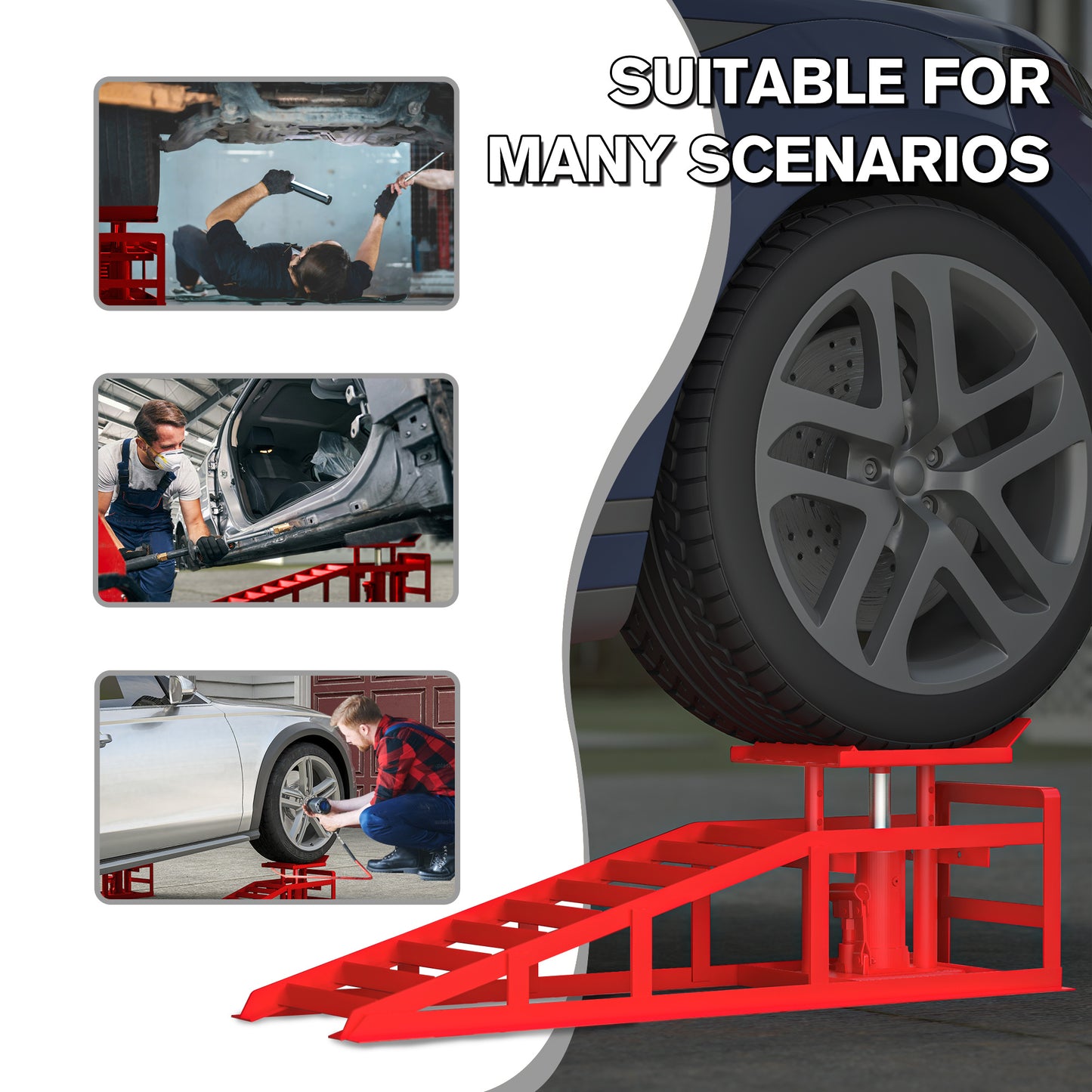 2 Pack Hydraulic Car Ramps 5T 11000lbs Low Profile