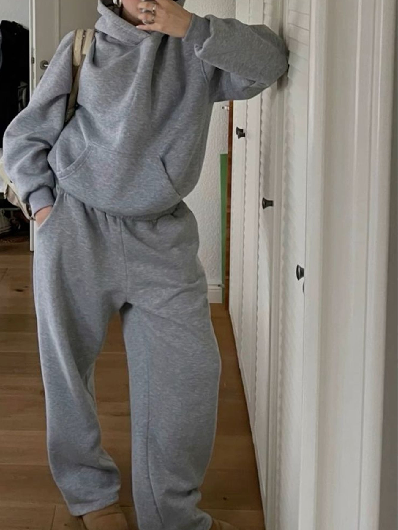 Velvet Hooded Sweatshirt And Sweatpants Two-piece Set