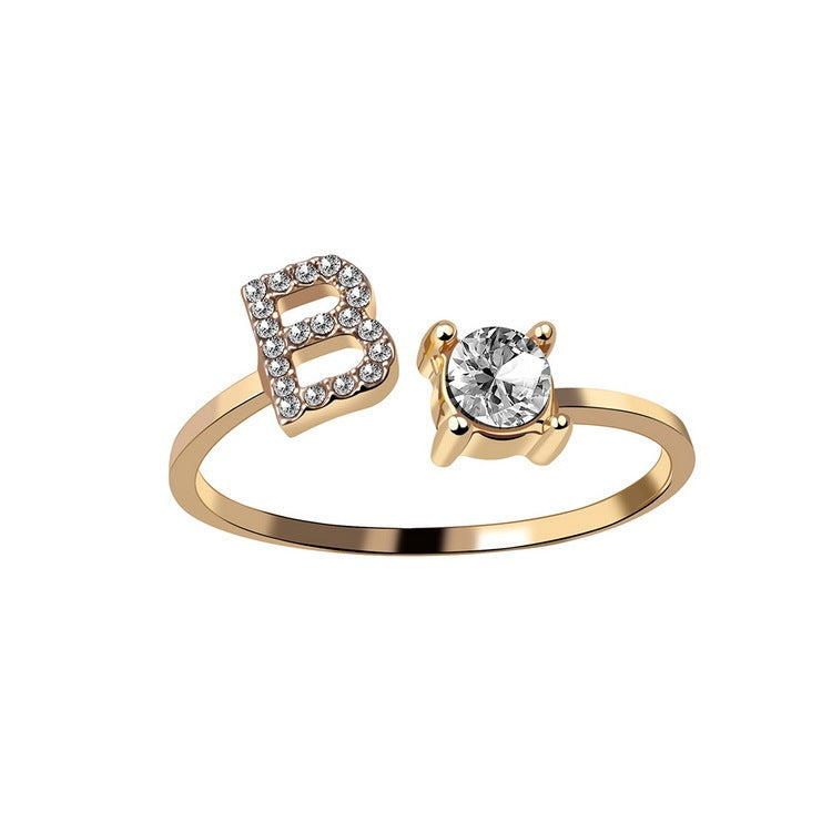 Design Adjustable 26 Initial Letter Ring Fashion Jewelry