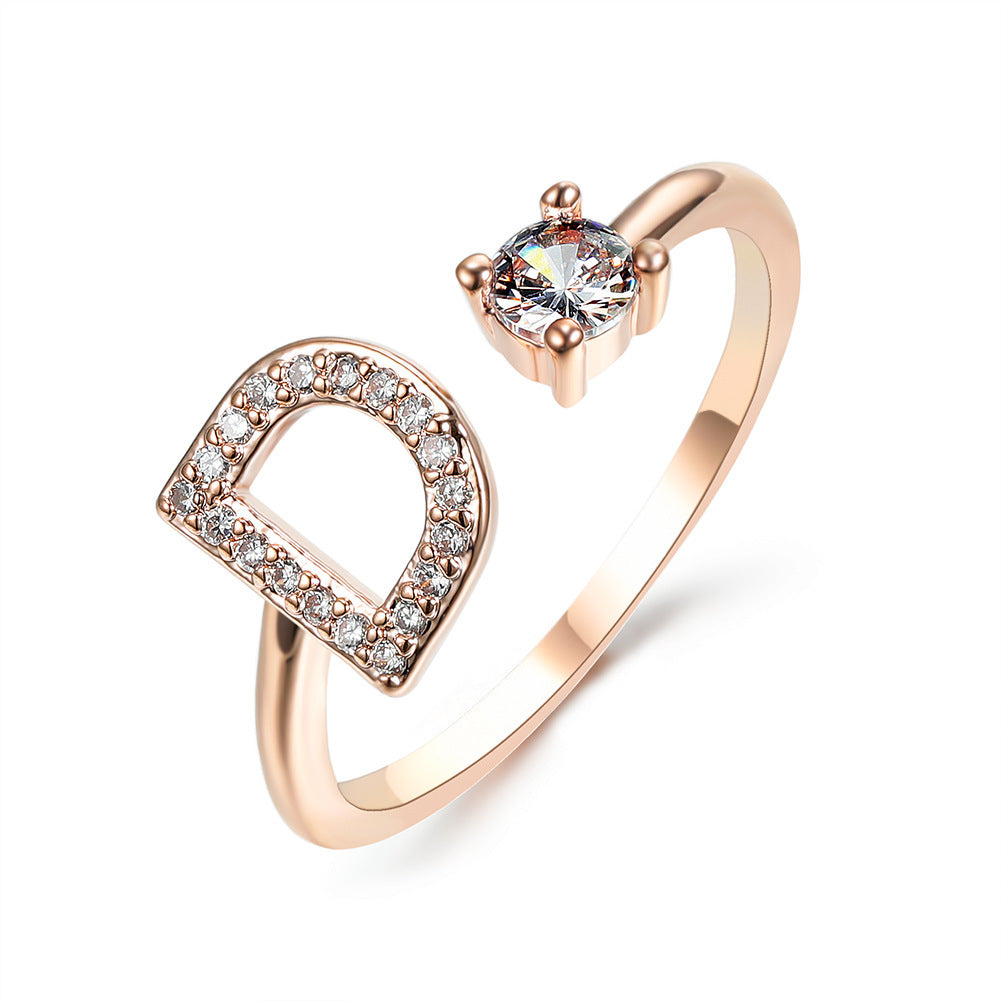 Design Adjustable 26 Initial Letter Ring Fashion Jewelry