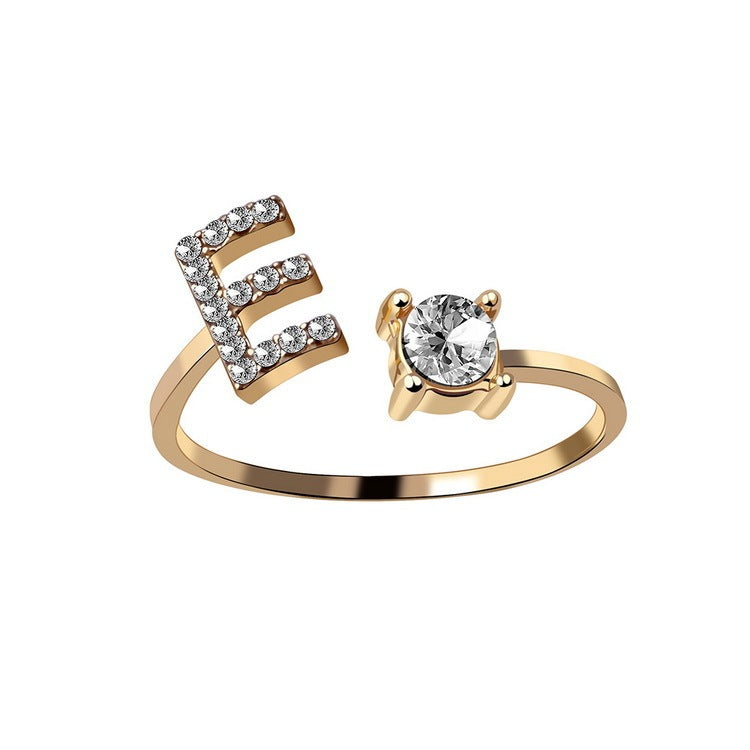 Design Adjustable 26 Initial Letter Ring Fashion Jewelry