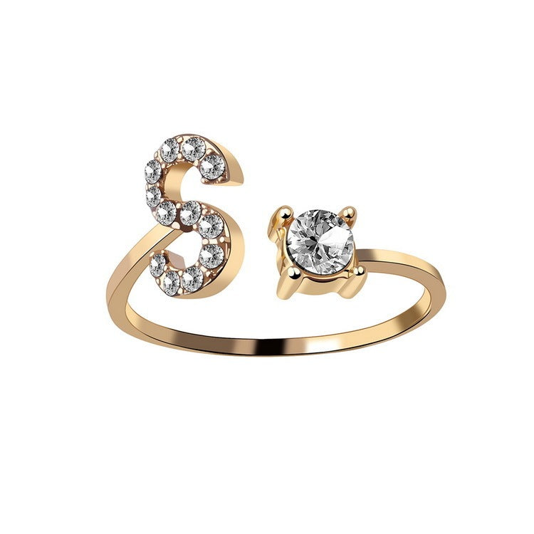Design Adjustable 26 Initial Letter Ring Fashion Jewelry