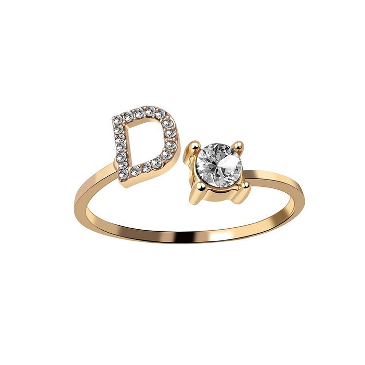 Design Adjustable 26 Initial Letter Ring Fashion Jewelry