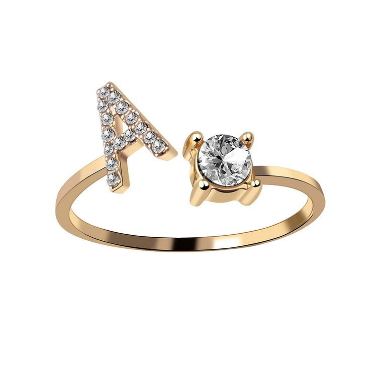 Design Adjustable 26 Initial Letter Ring Fashion Jewelry