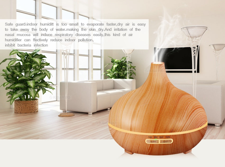 Full Wood Grain Remote Control Aromatherapy Humidifier Lamp