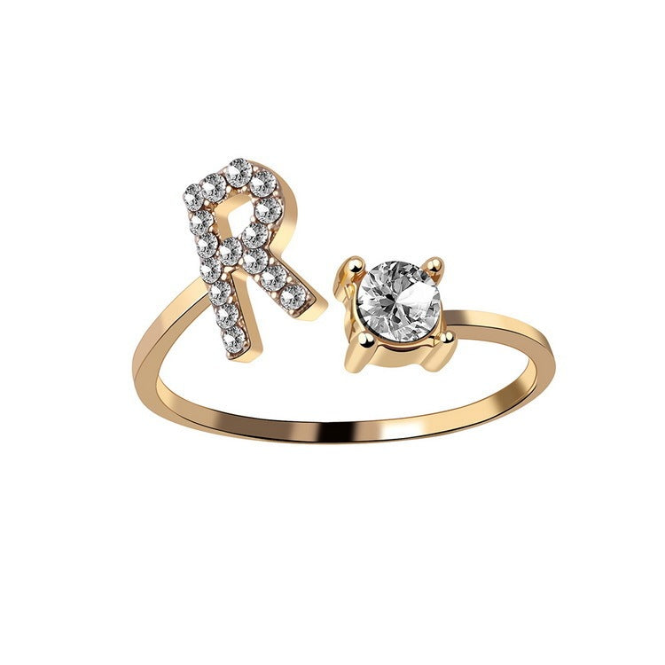 Design Adjustable 26 Initial Letter Ring Fashion Jewelry