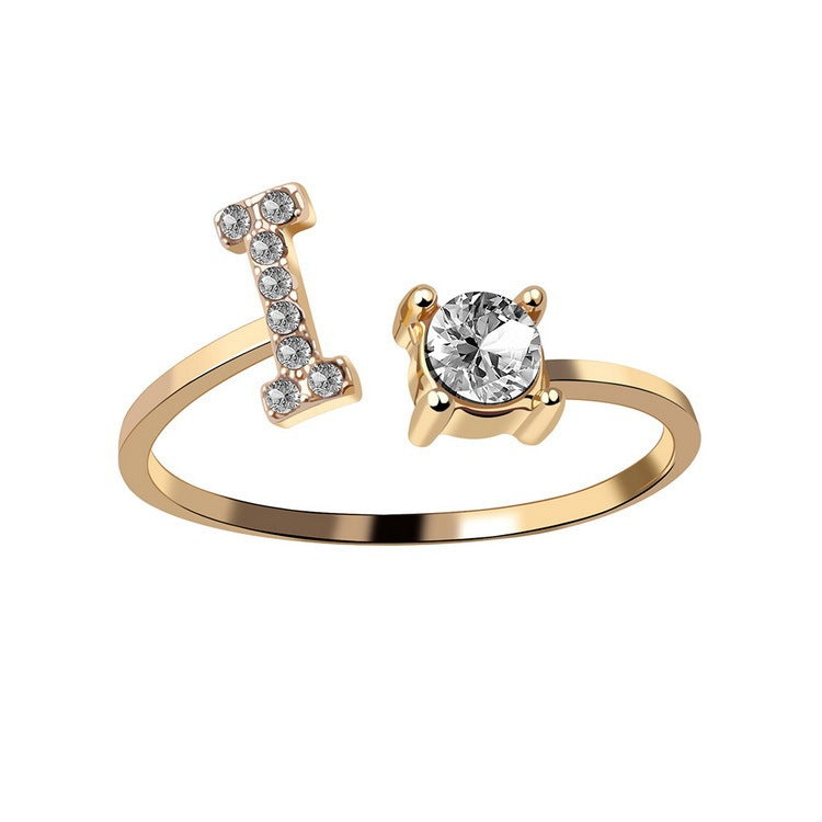Design Adjustable 26 Initial Letter Ring Fashion Jewelry
