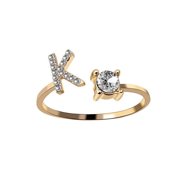 Design Adjustable 26 Initial Letter Ring Fashion Jewelry