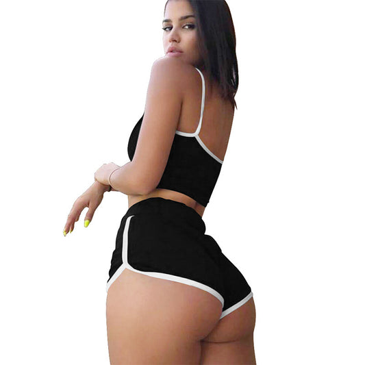 Sexy Two-Piece Suspender High-Waist Shorts Set