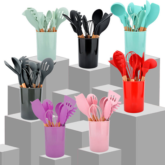 Wooden Handle Silicone Kitchenware 12-Piece