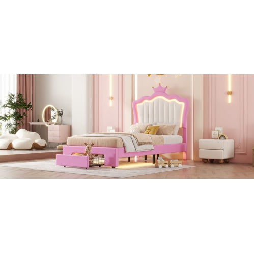 Twin Size Upholstered Bed Frame With LED Lights
