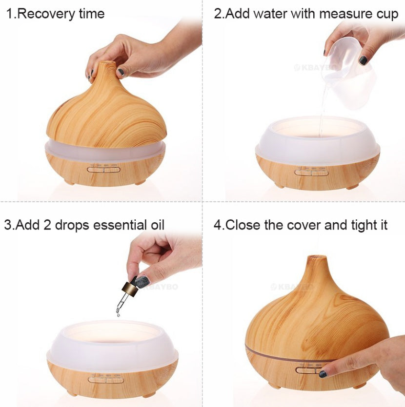 Full Wood Grain Remote Control Aromatherapy Humidifier Lamp