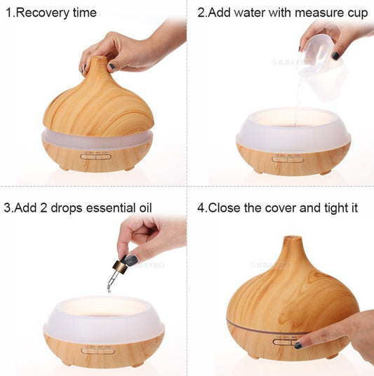 Full Wood Grain Remote Control Aromatherapy Humidifier Lamp