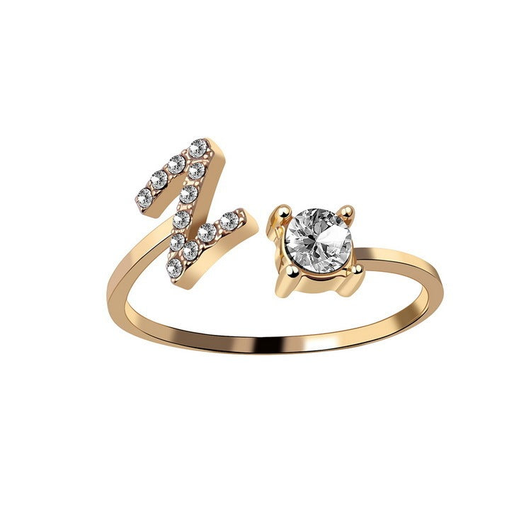Design Adjustable 26 Initial Letter Ring Fashion Jewelry
