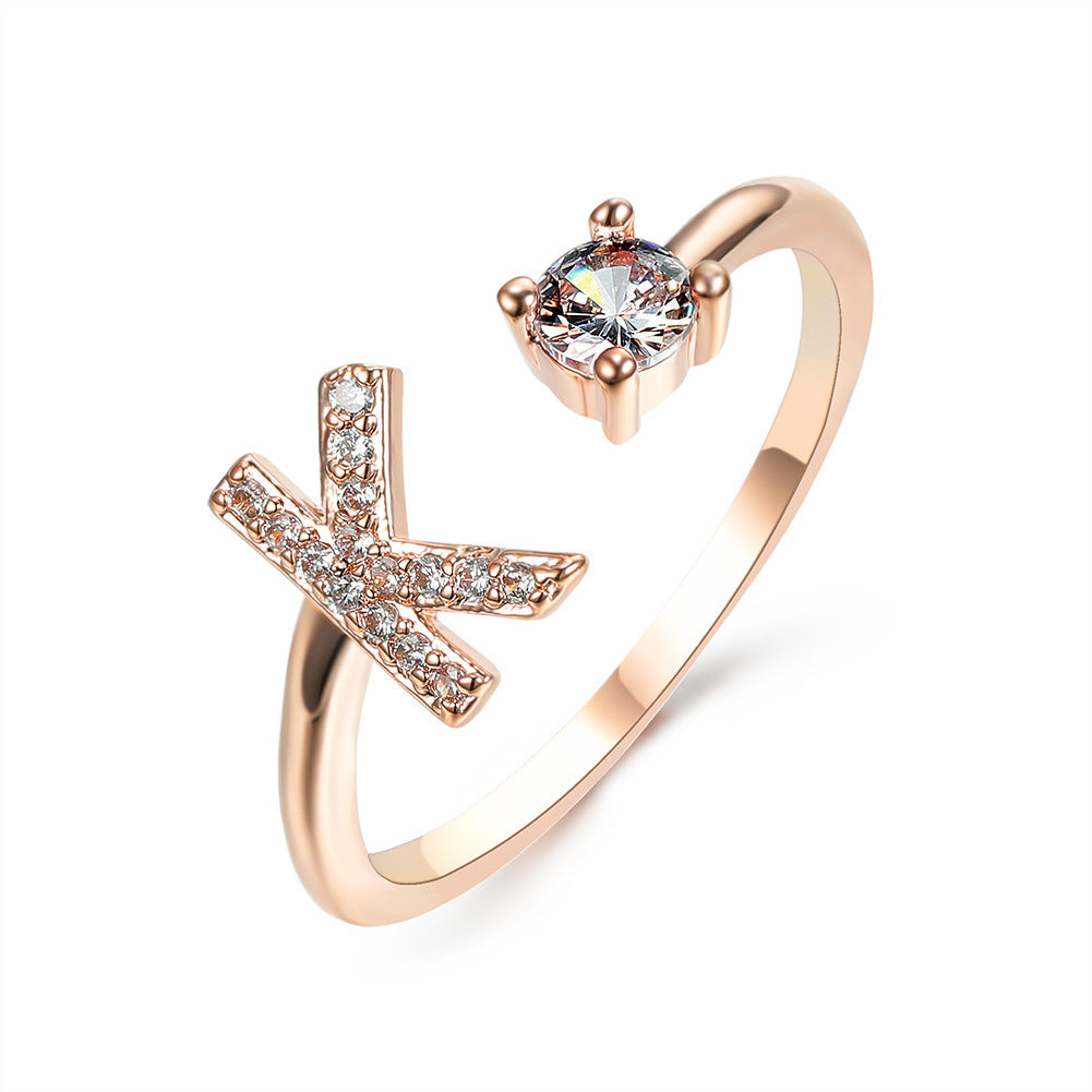 Design Adjustable 26 Initial Letter Ring Fashion Jewelry