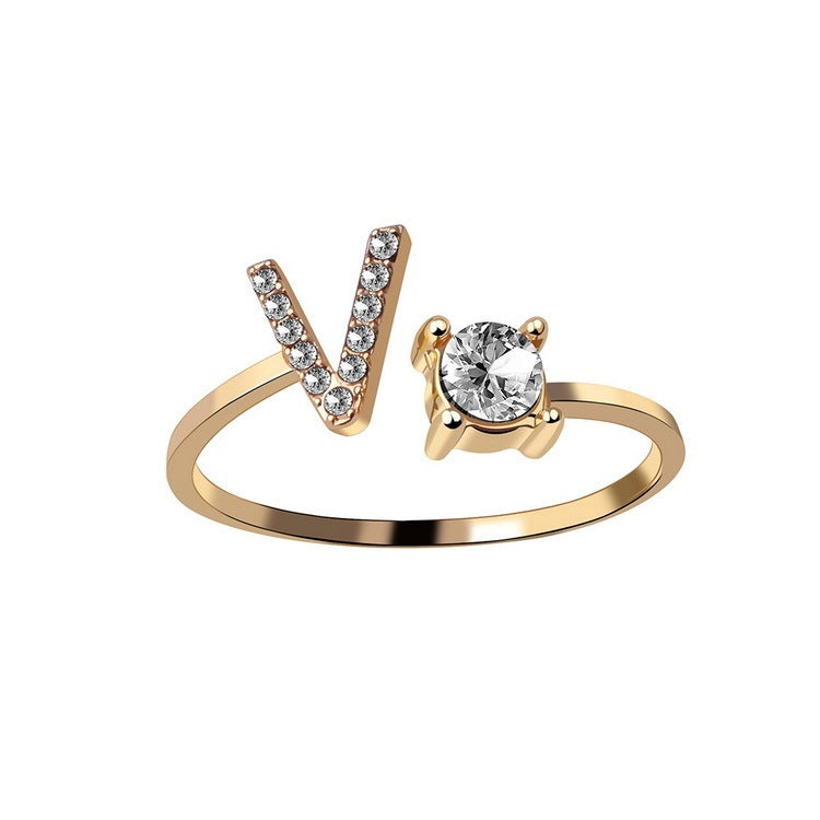 Design Adjustable 26 Initial Letter Ring Fashion Jewelry