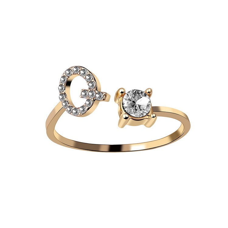 Design Adjustable 26 Initial Letter Ring Fashion Jewelry