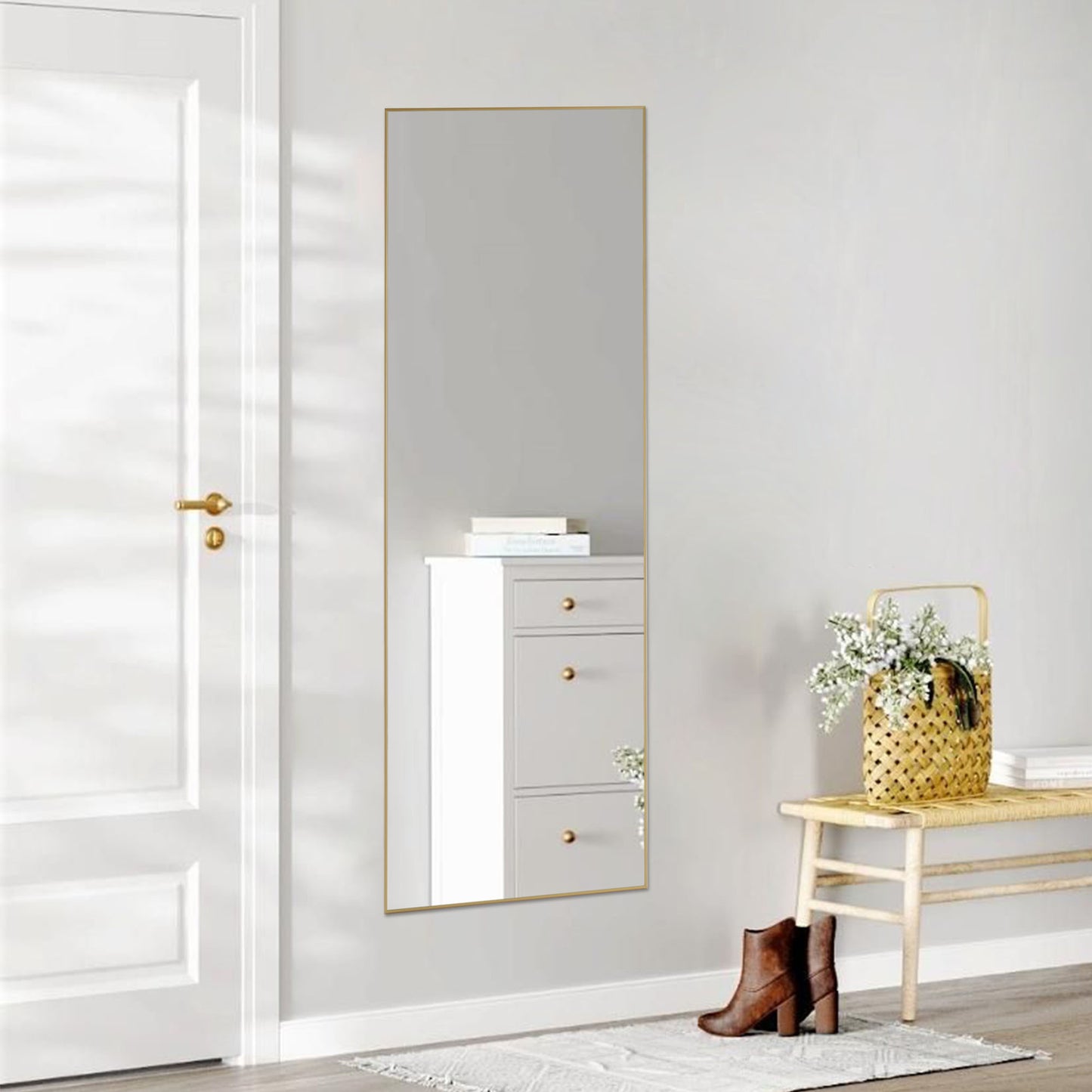 Wall Mirror With Stand Aluminum Alloy Thin Frame