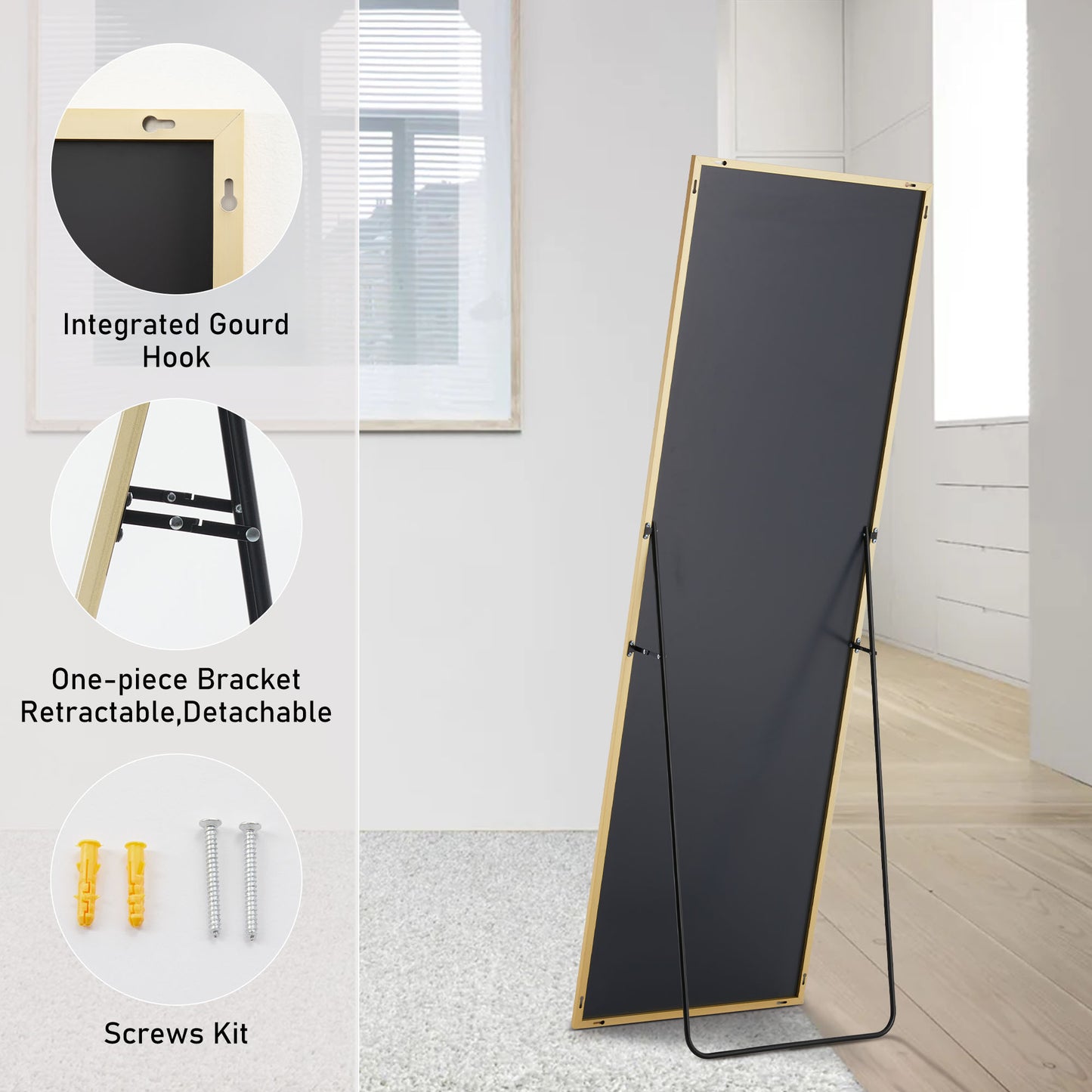 Wall Mirror With Stand Aluminum Alloy Thin Frame