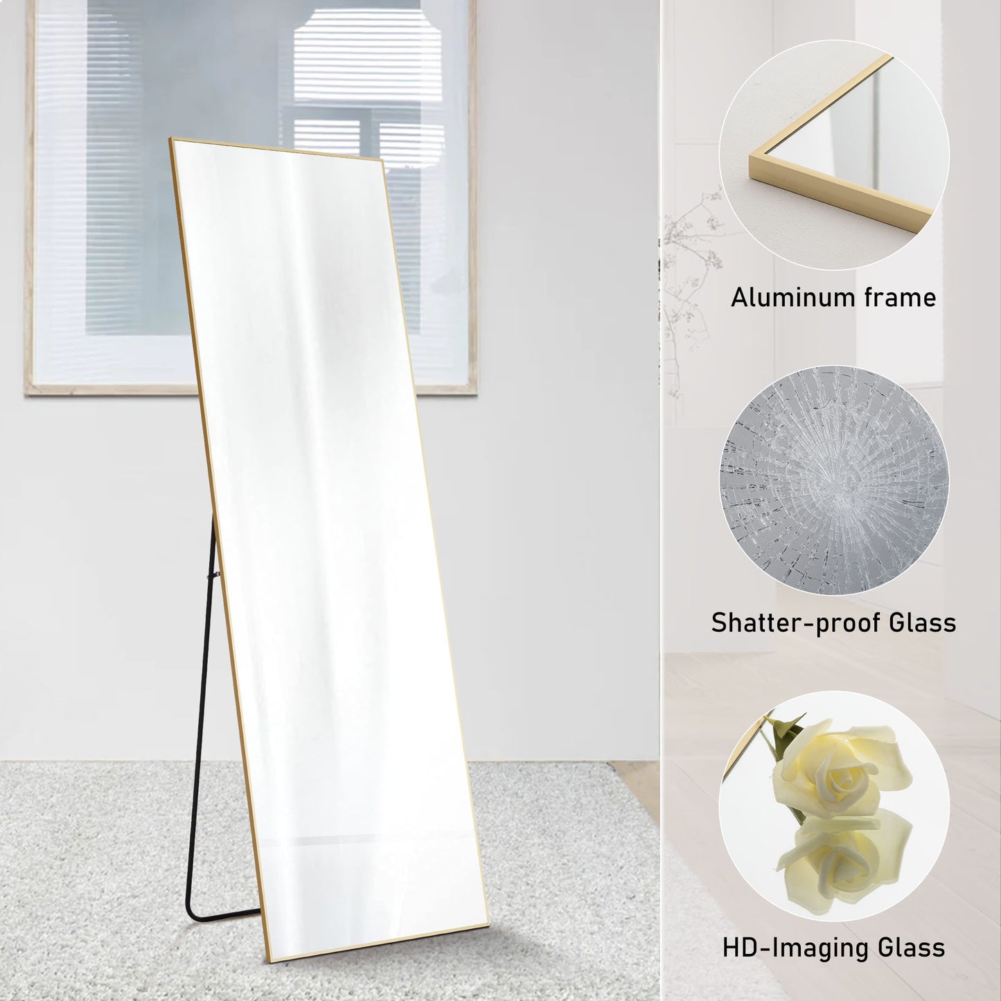 Wall Mirror With Stand Aluminum Alloy Thin Frame