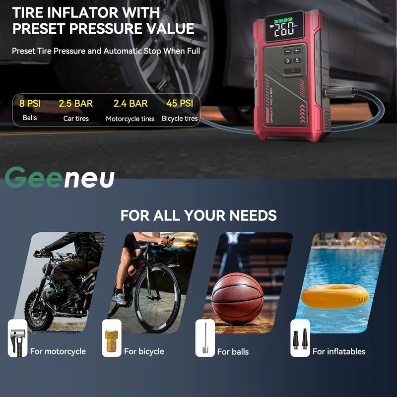 3500A Portable Wireless Car Air Compressor Jump Starter with Air Compressor, Battery Jump Starter Portable Peak