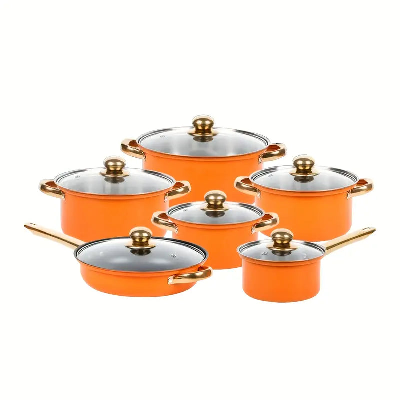 Stainless Steel 12pcs Orange Non-Stick Cookware Set