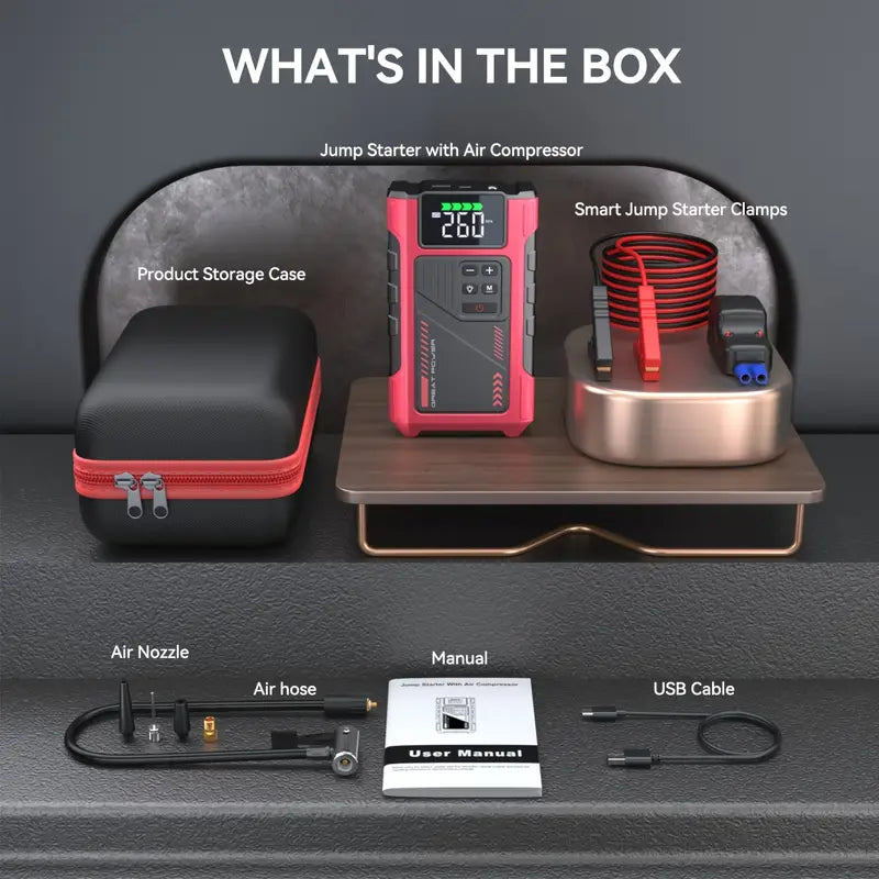 3500A Portable Wireless Car Air Compressor Jump Starter with Air Compressor, Battery Jump Starter Portable Peak