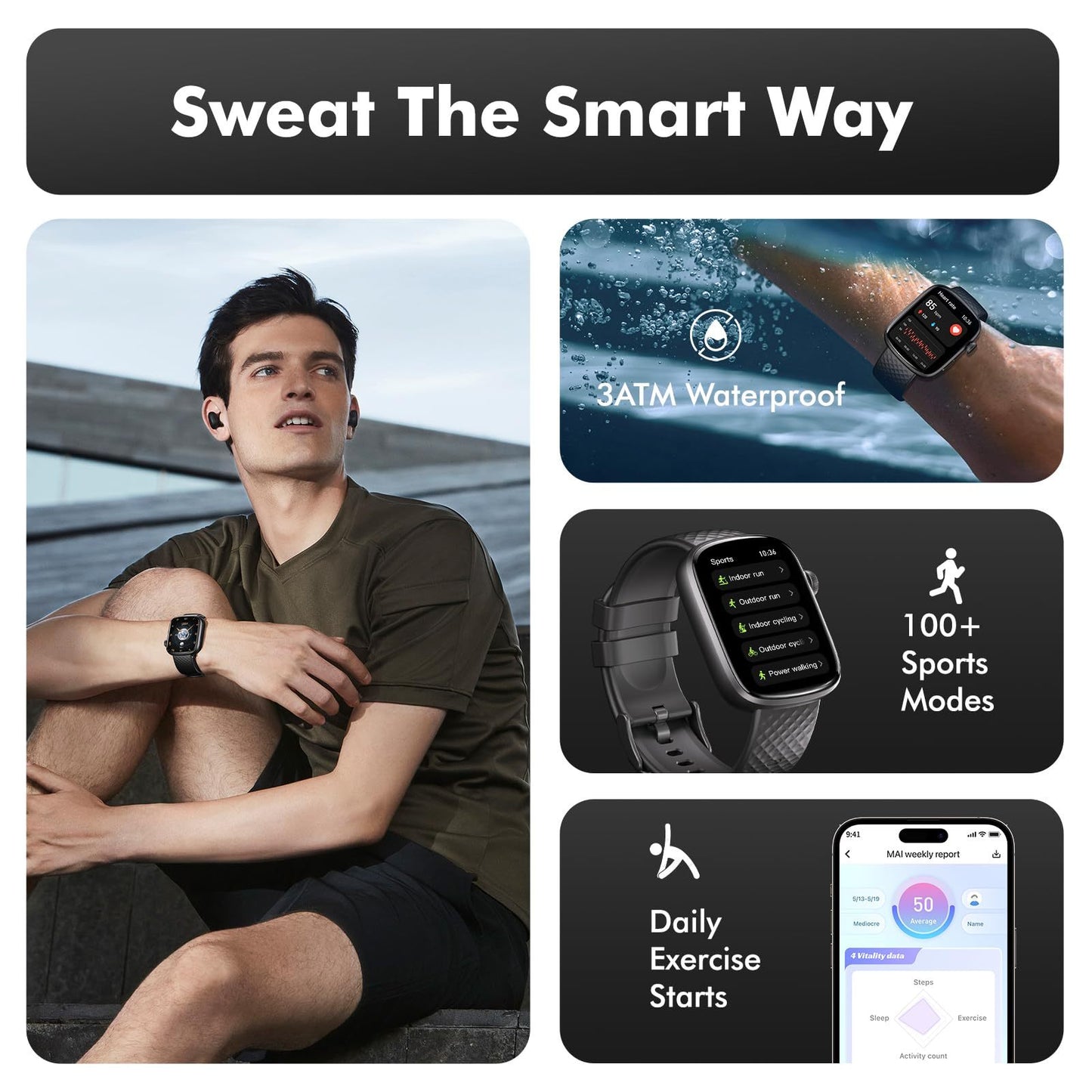 3ATM Waterproof Fitness Tracker For IoS Android