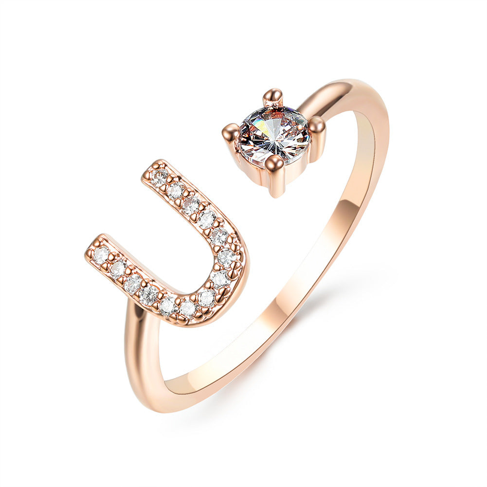 Design Adjustable 26 Initial Letter Ring Fashion Jewelry