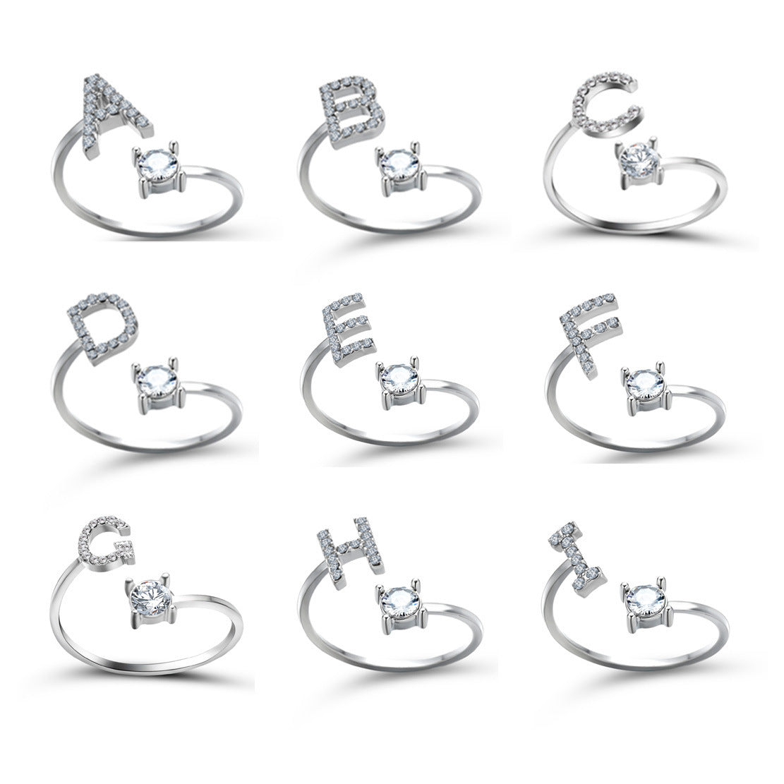 Design Adjustable 26 Initial Letter Ring Fashion Jewelry