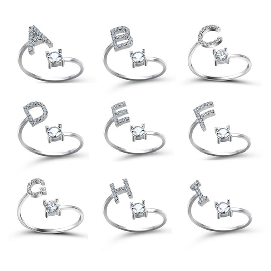 Design Adjustable 26 Initial Letter Ring Fashion Jewelry