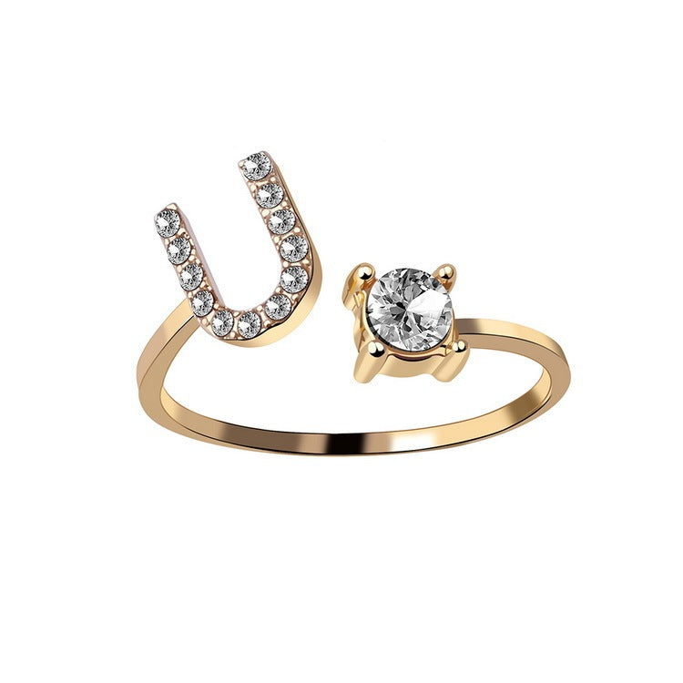 Design Adjustable 26 Initial Letter Ring Fashion Jewelry