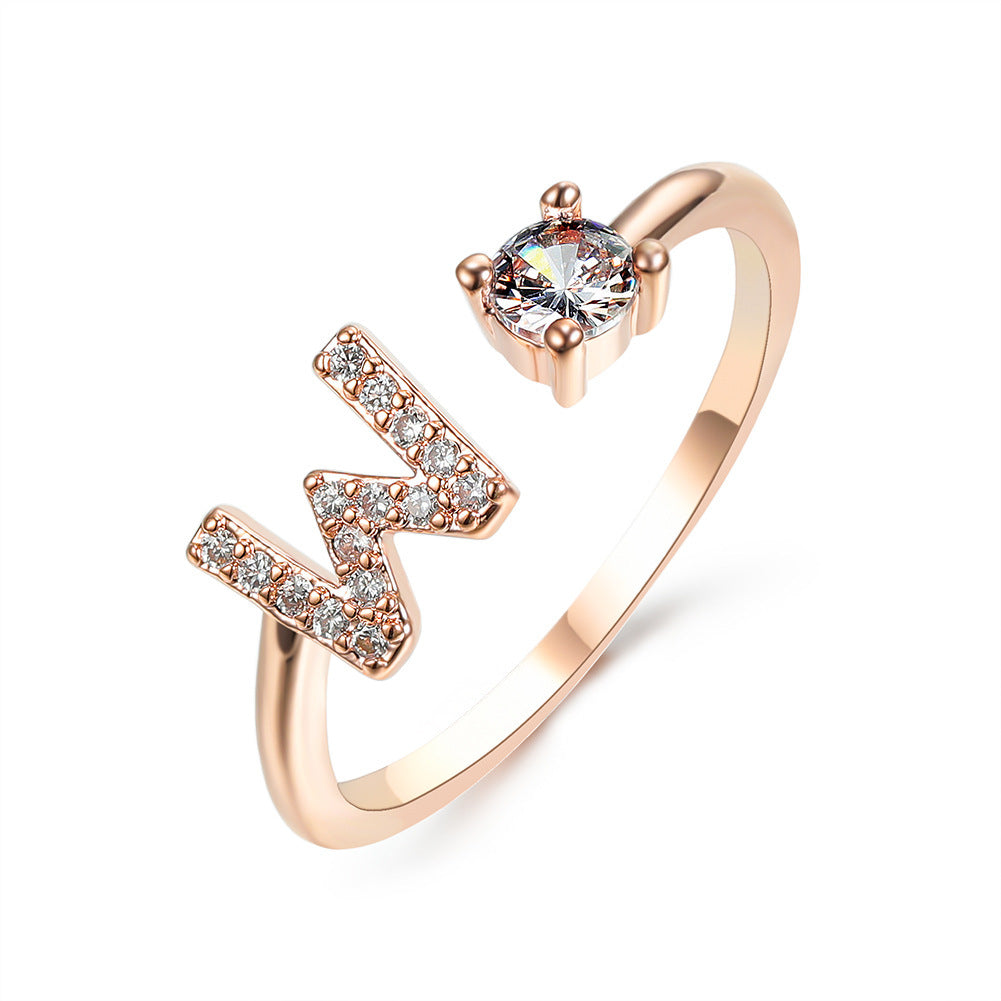 Design Adjustable 26 Initial Letter Ring Fashion Jewelry