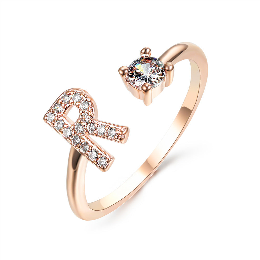 Design Adjustable 26 Initial Letter Ring Fashion Jewelry
