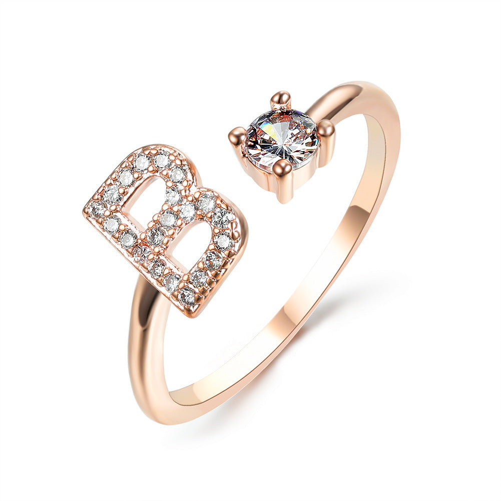 Design Adjustable 26 Initial Letter Ring Fashion Jewelry