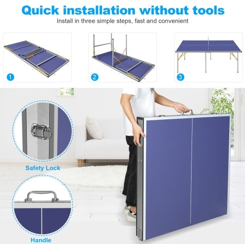 6ft Mid-Size Table Tennis Table Foldable