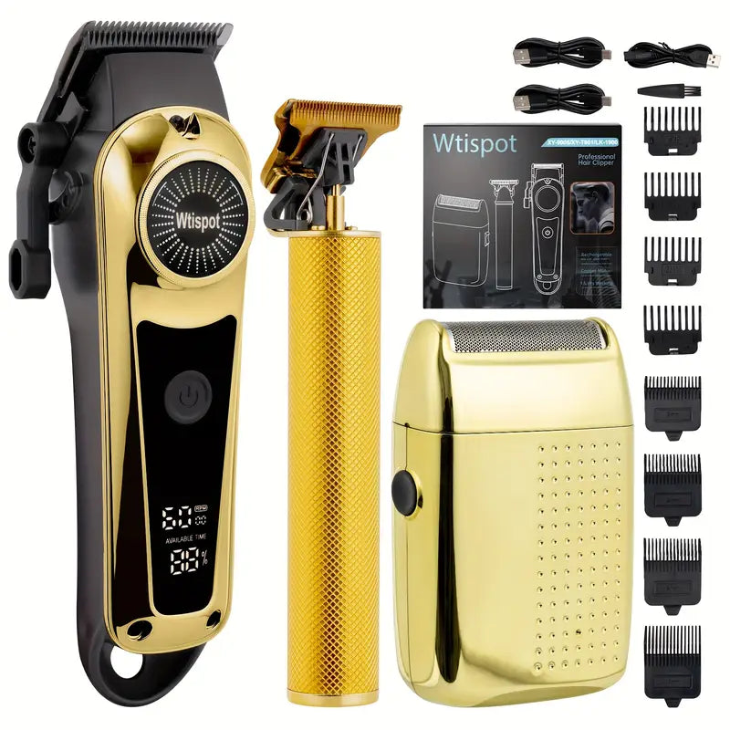 3pcs/se 1pc/sett Men's Professional Golden Hair Clipper & Trimmer Set